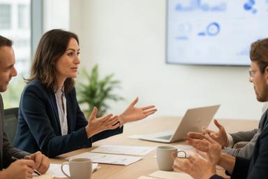 Client success manager speaking with a business team about dashboard priorities in Singapore